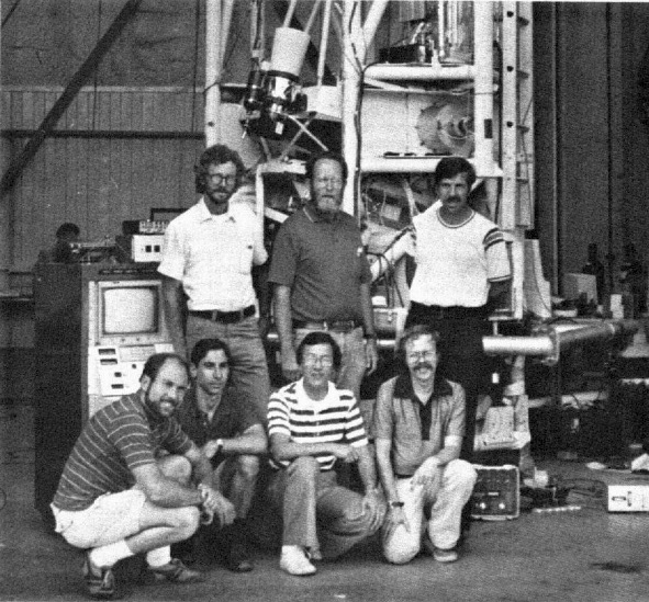 Image of the part of the team possing with the telescope before the 13th flight (Picture: NASA Ames history office)