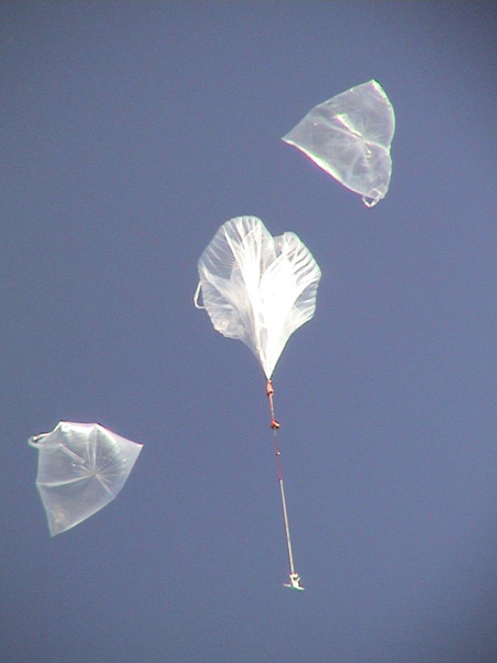 The main balloon takes the payload and the auxiliary balloons are released automatically