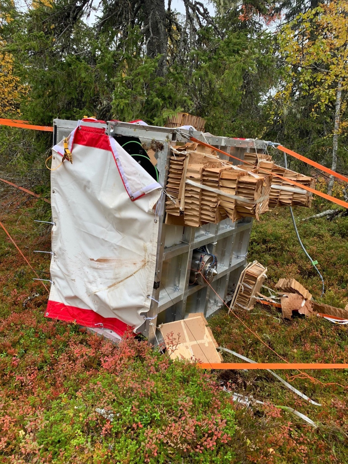The gondola after landing in the woods in Finland